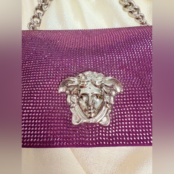 Versace La Medusa Sultan Purple Suede Crystal Embellished Chain Shoulder Bag - Picture 7 of 17